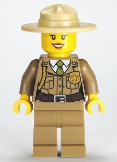LEGO Minifigure-Forest Police - Dark Tan Jacket with Pockets, Gold Badge and Braid, Olive Green Tie, Dark Tan Legs, Campaign Hat-Town / City / Police-CTY263-Creative Brick Builders
